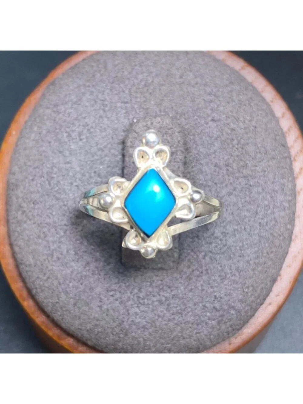 Composite Turquoise Sterling Silver 925 Scroll Statement Ring Size 6.25